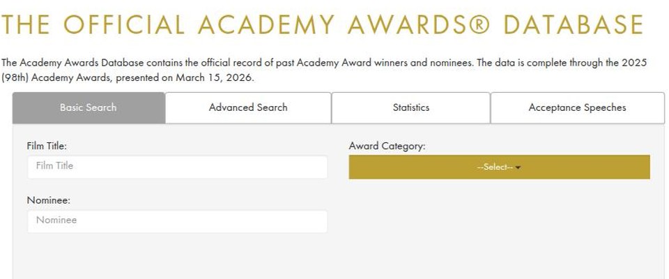 The Official Academy Awards Database search page